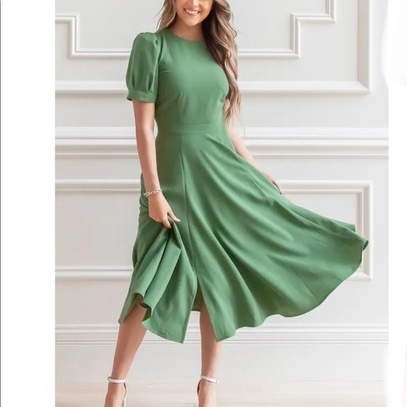 rachel parcell green dress Corset Pleated Midi Dress